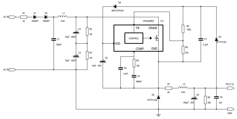原理图 - STMicroelectronics STEVAL-VP26K01B降压转换器参考设计
